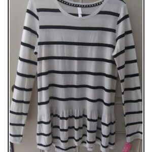 Target Striped Long-Sleeve Peplum Top - White/Black